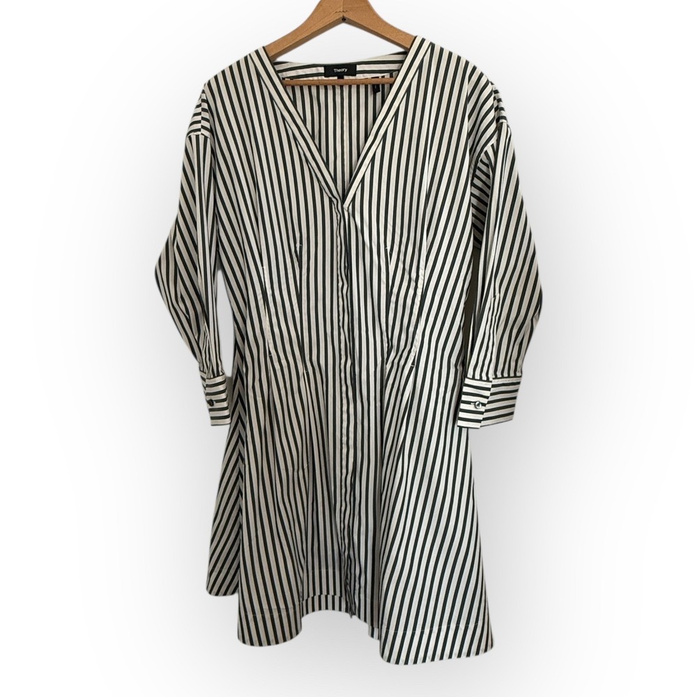 Theory Darted‎ Buttondown Dress Bryson Stripe Size 8 Shirt Dress Normcore